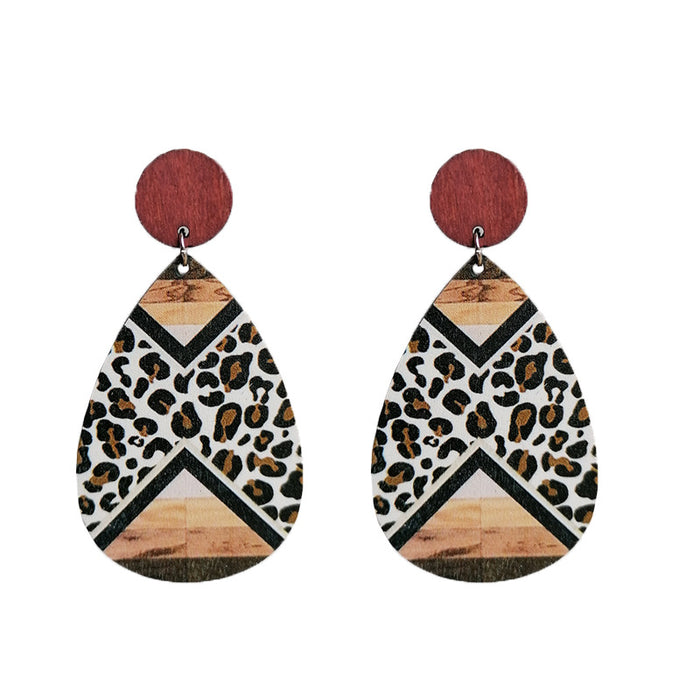 Wooden cross leopard print earrings