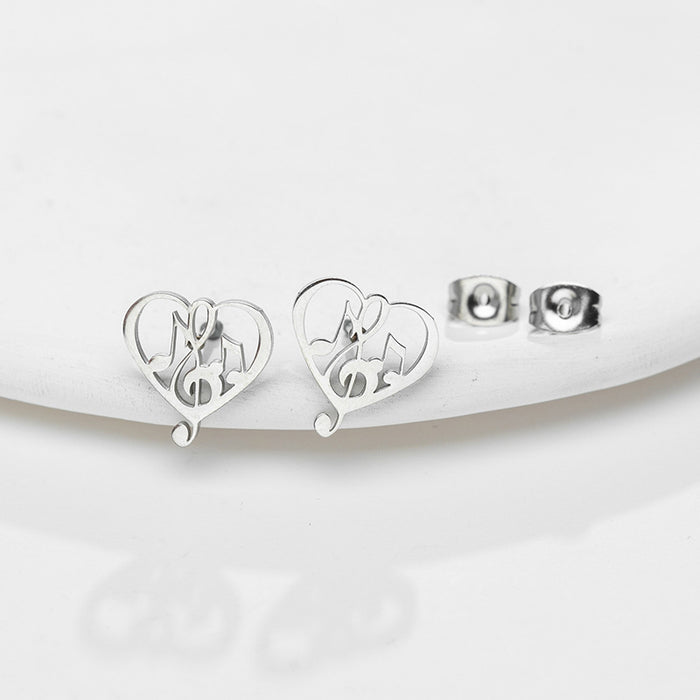 Love heart earrings, new geometric and simple music symbol stainless steel niche earrings from Europe and America