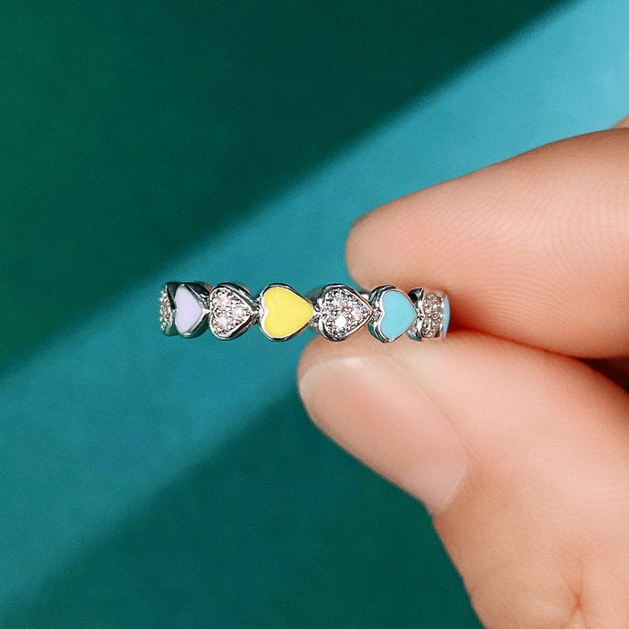 Colorful love dripping glue ring niche design ring