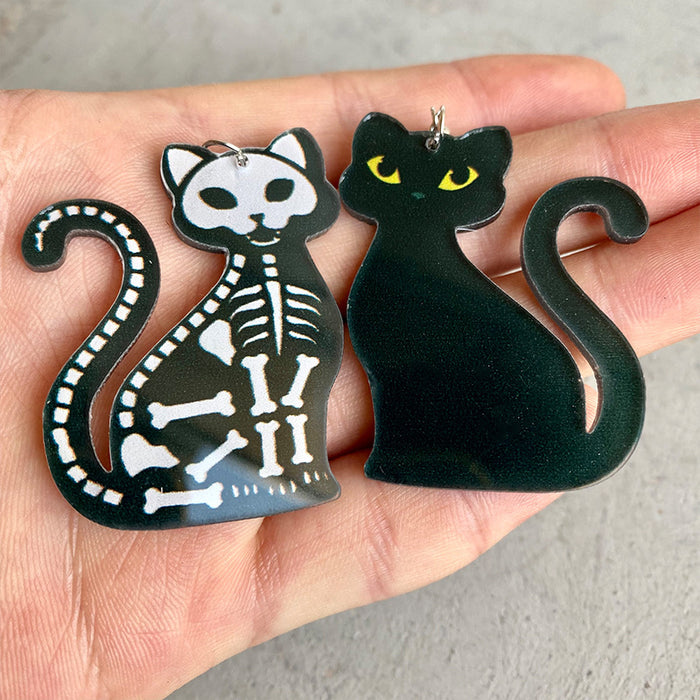 Acrylic skull black cat earrings