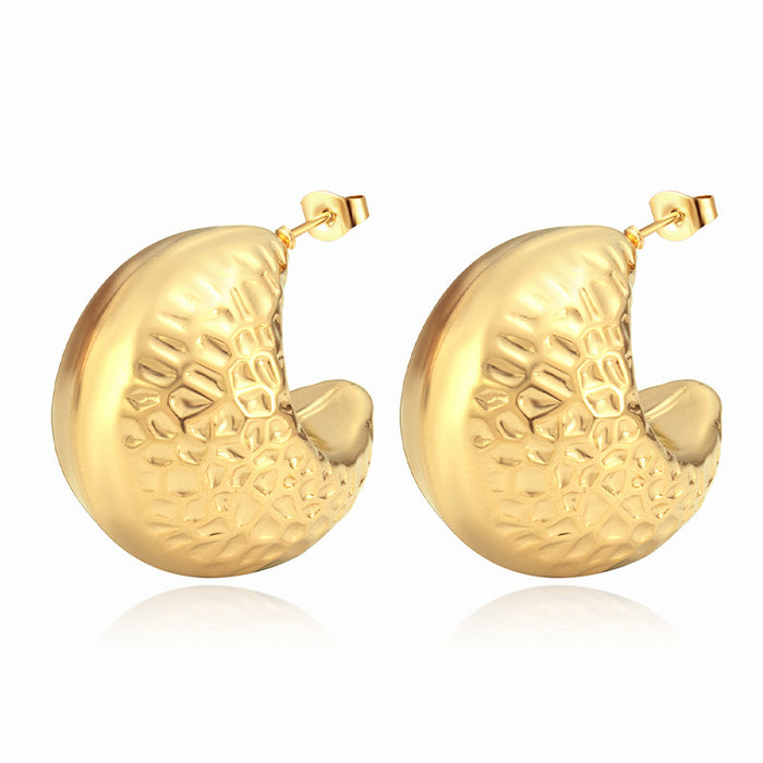 Pendientes redondos huecos de acero inoxidable chapados en oro de 18 quilates, pendientes sencillos para mujer