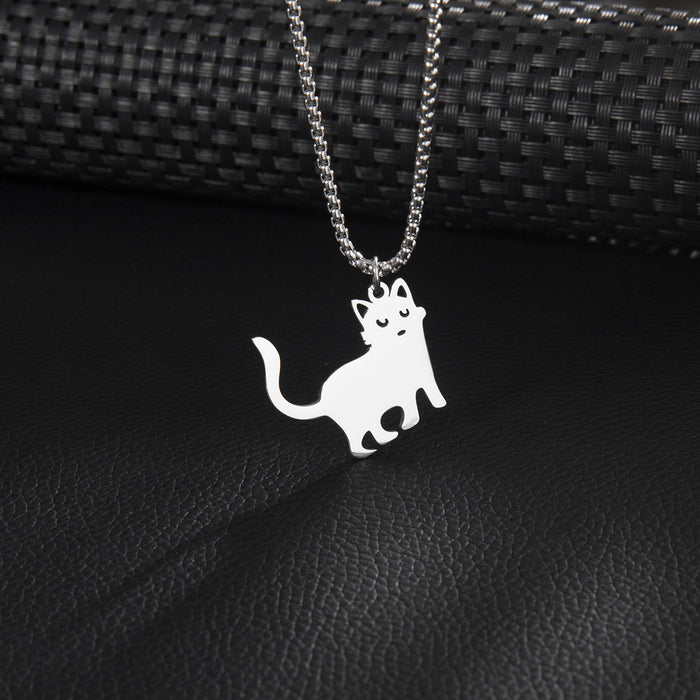 Cute cat pendant necklace, long autumn and winter sweater chain stainless steel jewelry wholesale