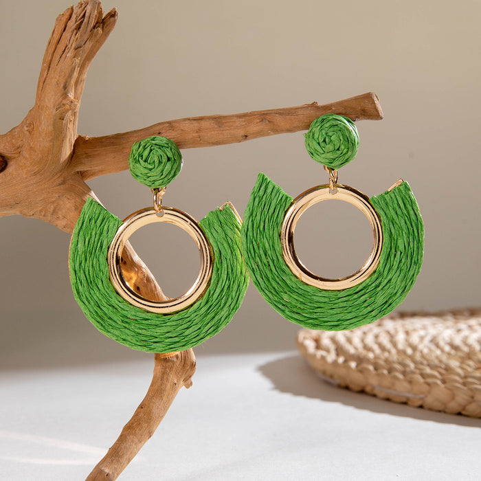 Bohemian circle fan-shaped raffia earrings geometric earrings