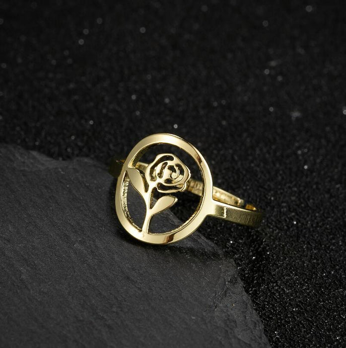 Hot-selling 18K gold hollow rose rings in Europe and America, wholesale of stainless steel rings