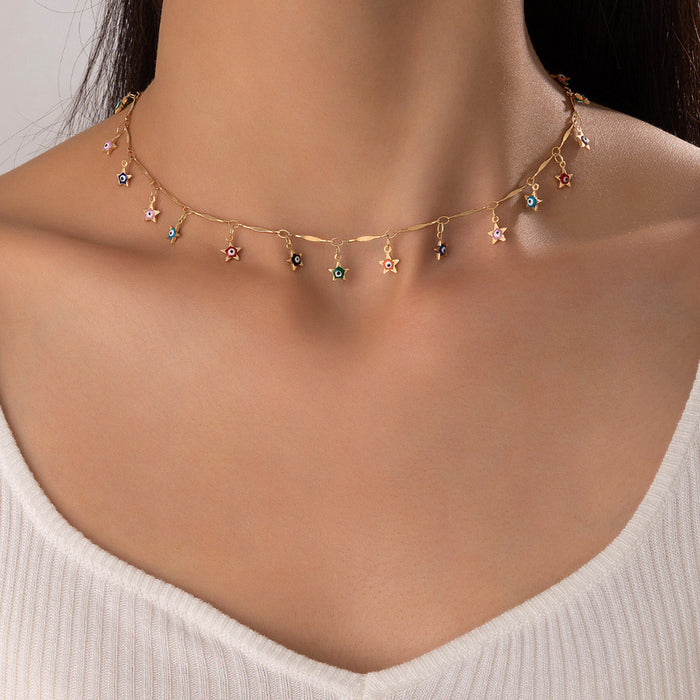 Moon & Star Multi-Layer Necklace Set - Geometric Triple-Layer Chain