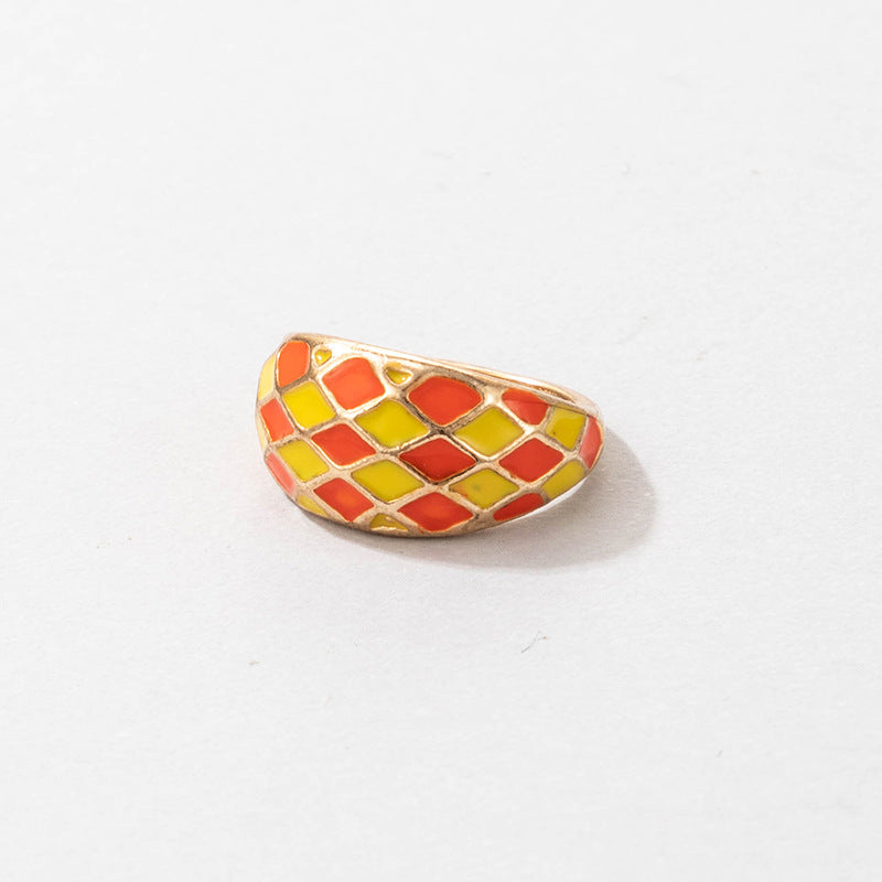 Colorful Oil Drop Square Single Ring