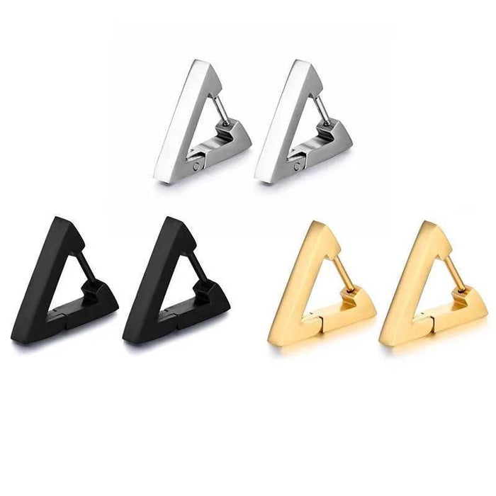 Japanese and Korean titanium steel triangle earrings for men and women punk style personalized stainless steel earrings