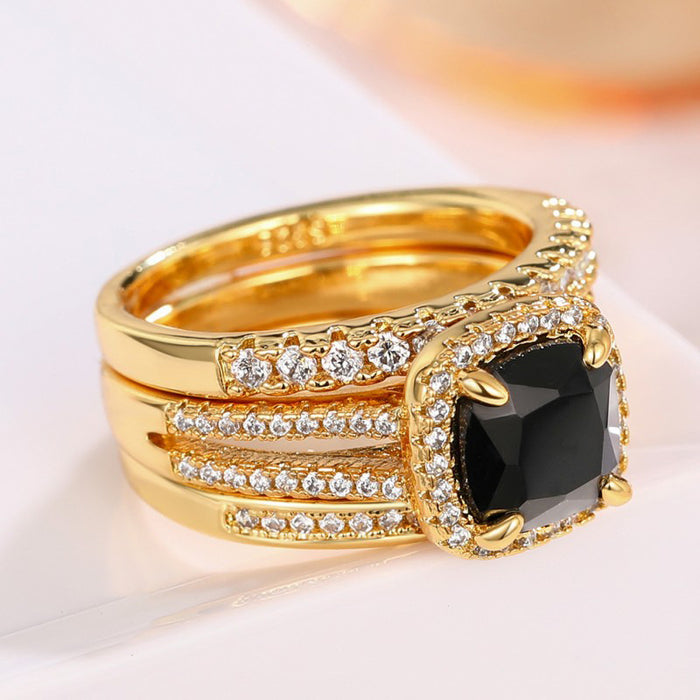 Retro square three-set ring for men and women, French luxury live ring set