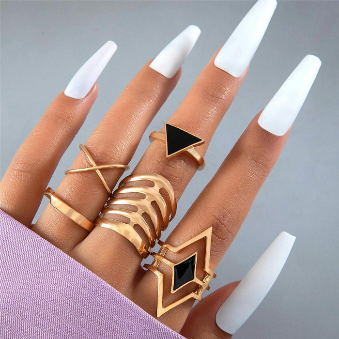 Hip Hop Triangle Ring Set - 5pcs Dark Gothic Open Rings