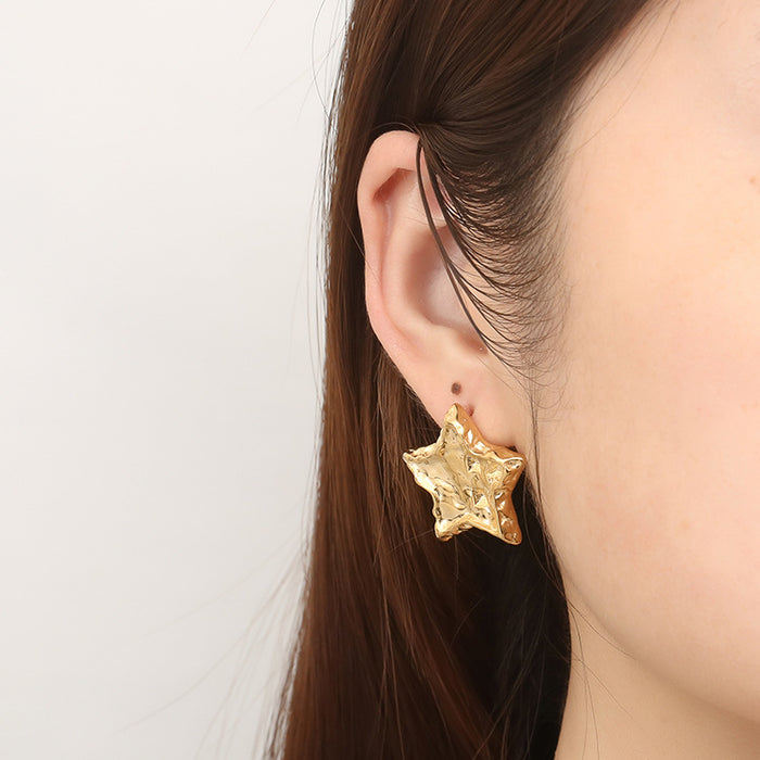 Pendientes de acero inoxidable de 18 quilates con estrella de cinco puntas estilo retro francés para mujer