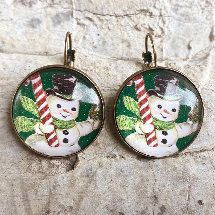 Christmas Snowman, Snowflake, and Santa Stud Earrings with Vintage Style