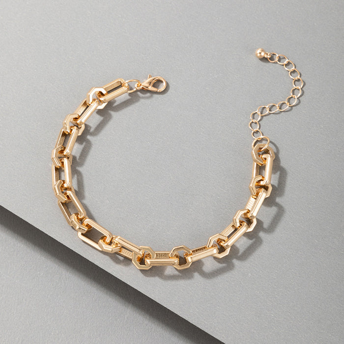 Chunky Chain Bracelet - Geometric Minimalist Single Layer Alloy Bracelet