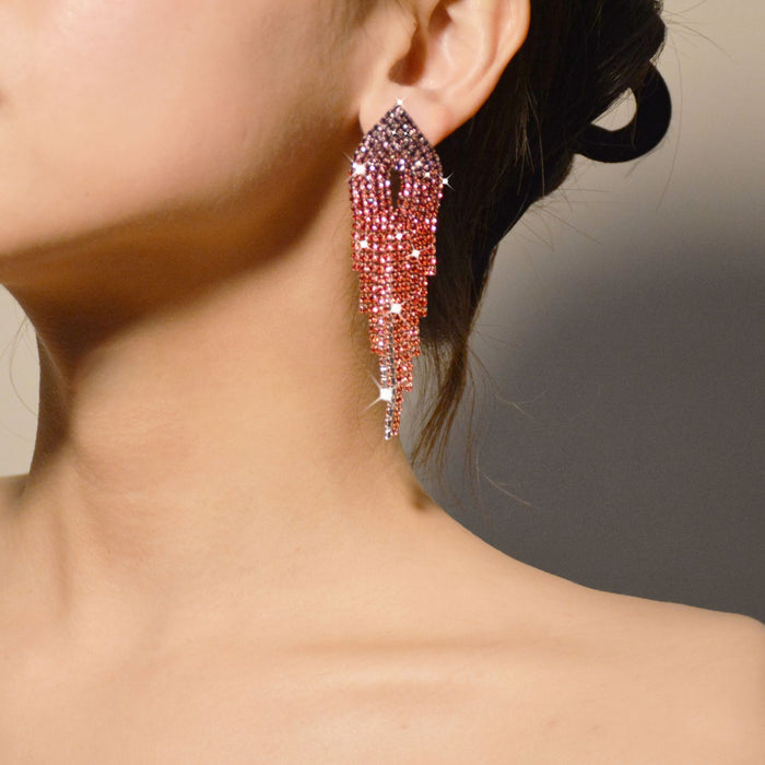 Exaggerated Hollow Tassel Earrings - Long Rhinestone Dangles for a Bold Look