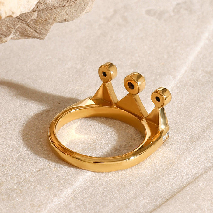 Stainless steel crown rhinestone zircon ring