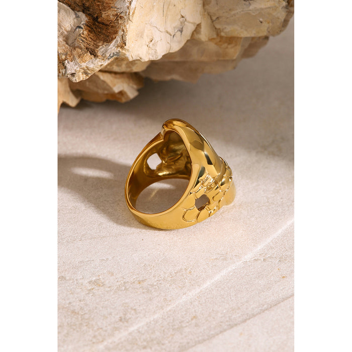 Modern 18K Gold Plated Stainless Steel Ring with Wavy Pattern