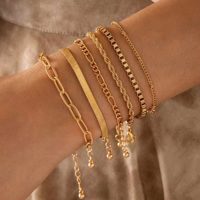 Conjunto de pulseras apilables estilo hip hop: joyería de cadena geométrica de moda