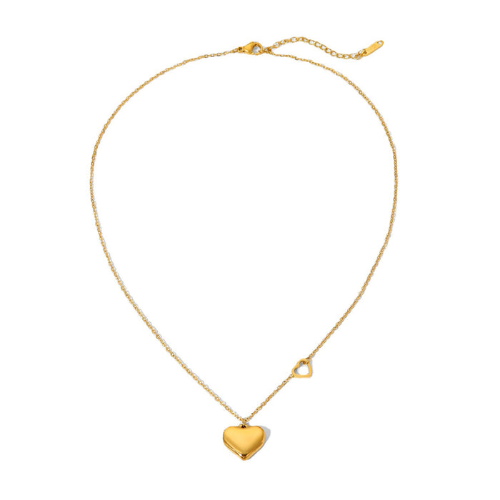 18K Gold-Plated Double Heart Pendant Necklace - Women's Fashion Jewelry