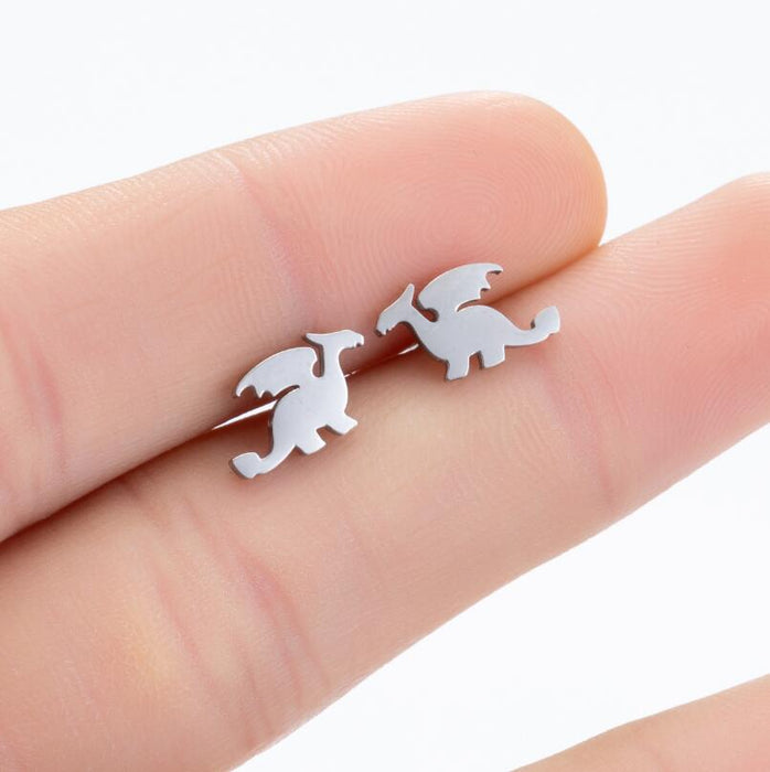 Dinosaur Stainless Steel Stud Earrings - Fun and Creative Jewelry with a Playful Design