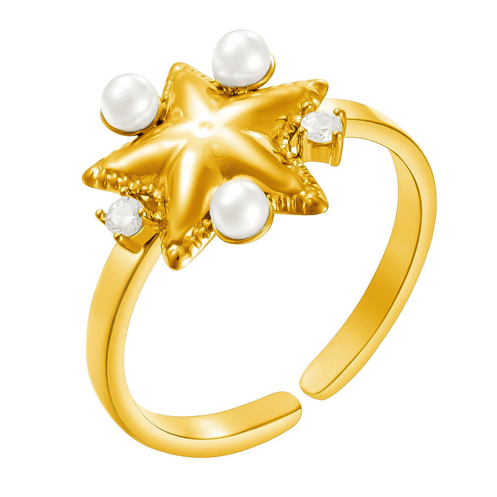 Wholesale five-pointed star-shaped openwork rings inlaid with diamonds and pearls