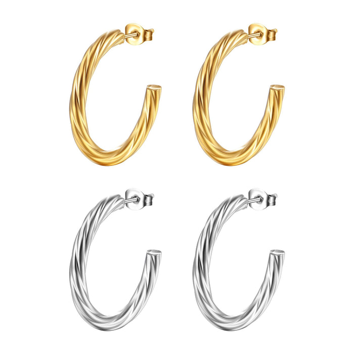 Internet celebrity earrings 18K gold plated stainless steel twisted C-shaped earrings