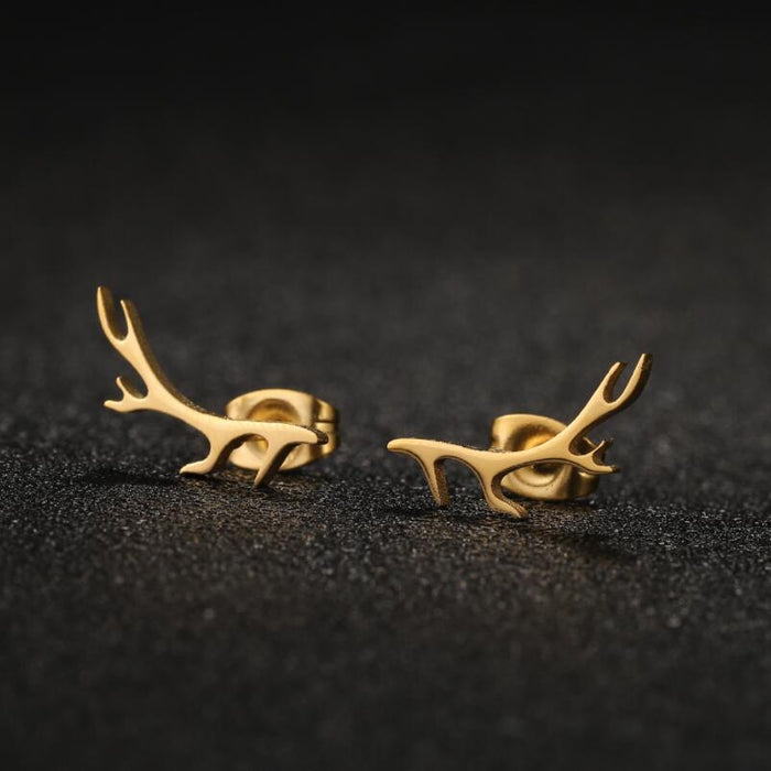 Antler Stainless Steel Stud Earrings - Sweet and Simple Deer-Inspired Jewelry