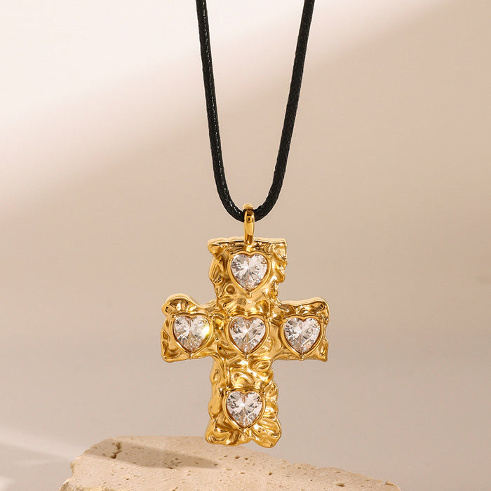 Stainless steel zircon cross necklace earrings high-end niche earrings titanium steel