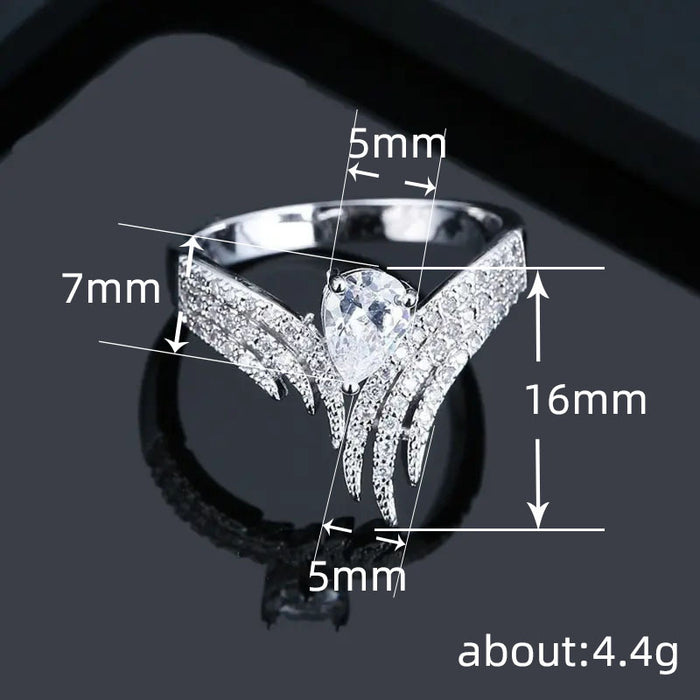 Wings zircon ring teardrop-shaped inlaid fashion ring