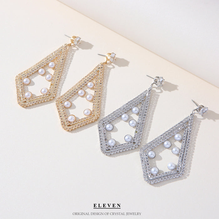 Exaggerated Waterdrop Pearl Earrings - Hollow Rhinestone Jewelry for Women