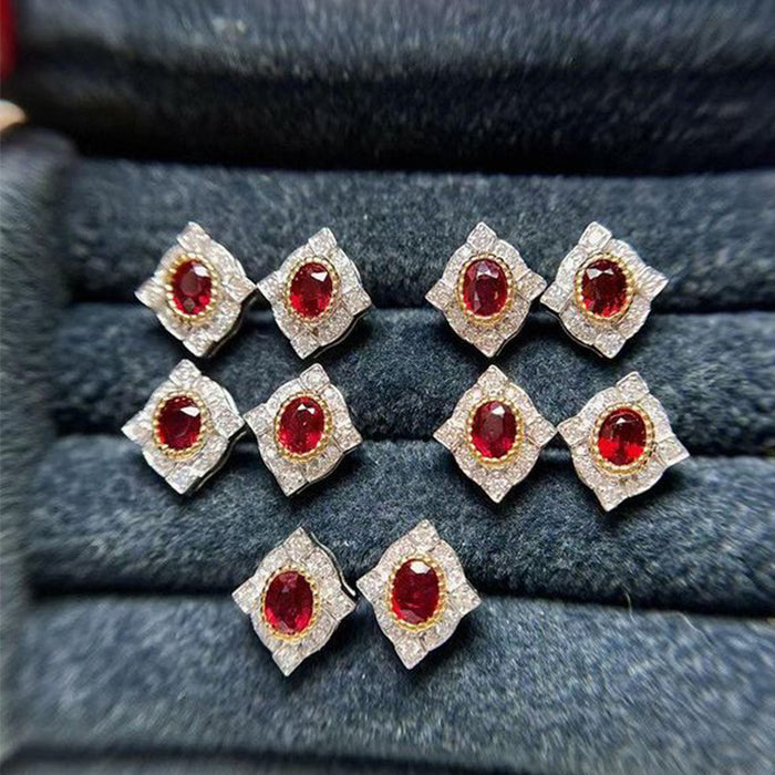 Palace Retro Red Corundum Zircon Earring Gift