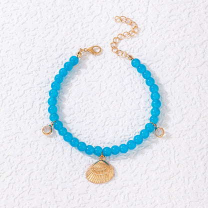 Beaded Scallop and Starfish Single Anklet - Simple Geometric Beach Foot Jewelry