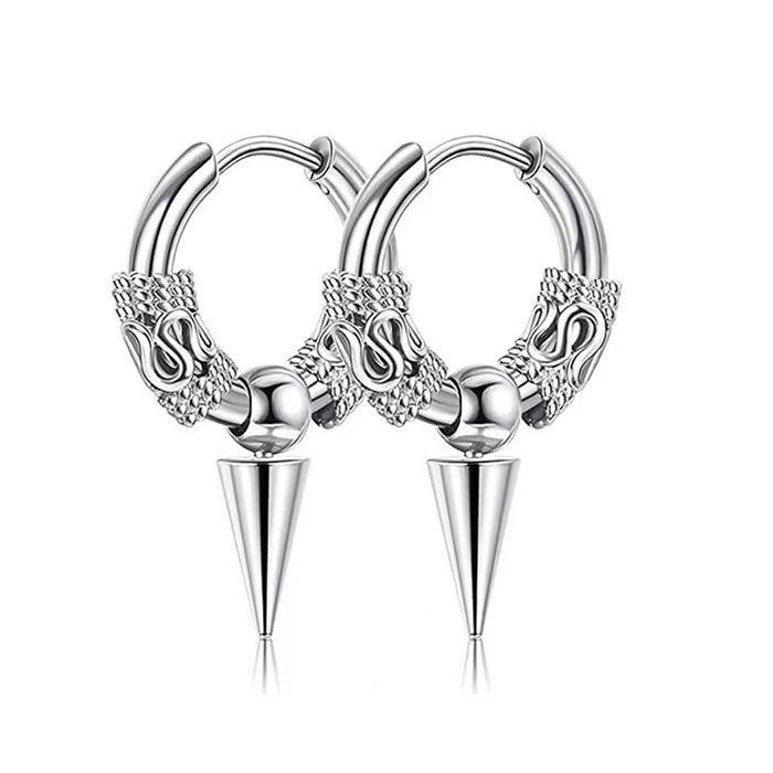 Titanium steel men's dragon pattern Chinese style earrings 304 round wire ear buckle manufacturer