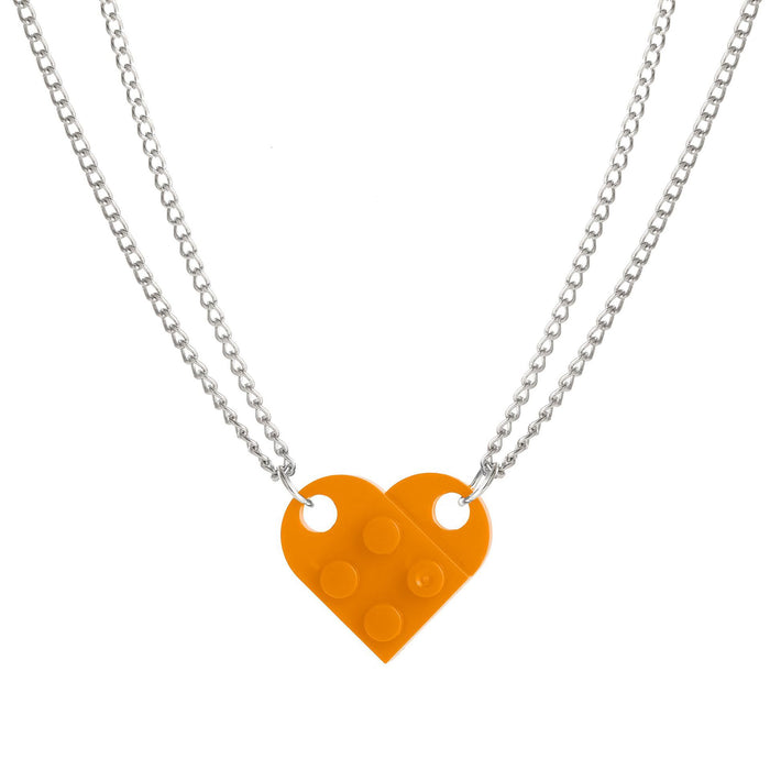 Alloy Building Block Style Heart Necklace - wallojewerly 