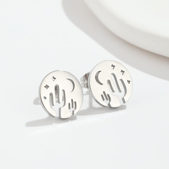 Cactus and Star Hollow Stainless Steel Stud Earrings - Fun and Creative Jewelry for a Unique Look