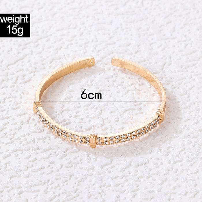 Open Cuff Single Layer Bracelet with Geometric Alloy Design