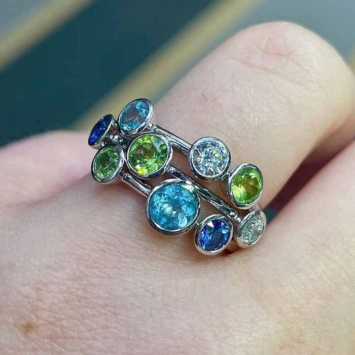 Personalized colorful round ring, high-end and versatile birthday index finger ring