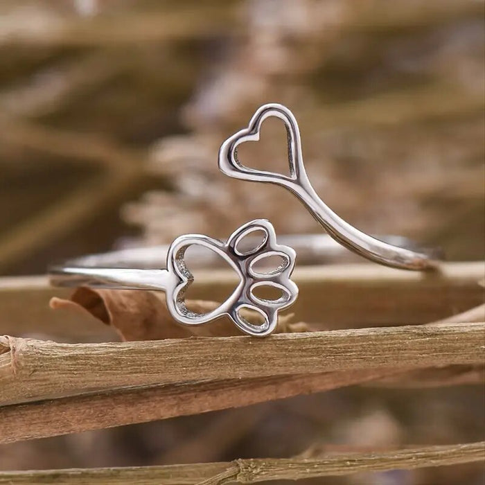 Animal cat claw heart open ring cute style design ring