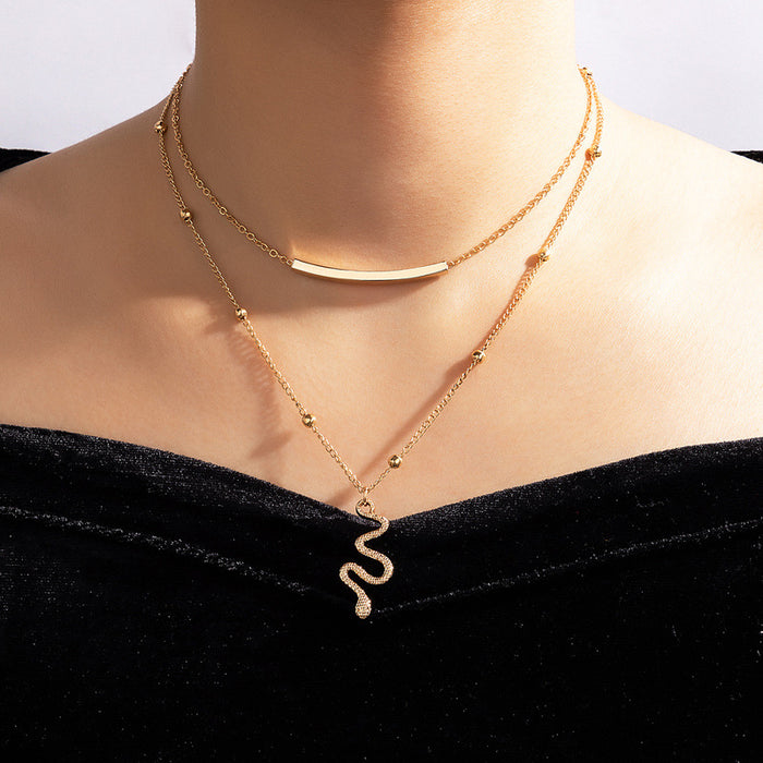 Exaggerated Heavy Metal Snake Double Layer Necklace with Alloy Irregular Animal Clavicle Design