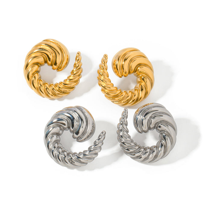 Trending 18K Gold Plated Stainless Steel Spiral Horn Earrings - Stylish Jewelry for Women