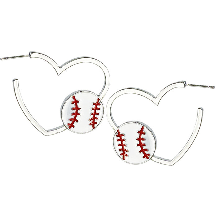 Metal Sports Theme Hoop Earrings with Basketball, Football, and Heart Designs