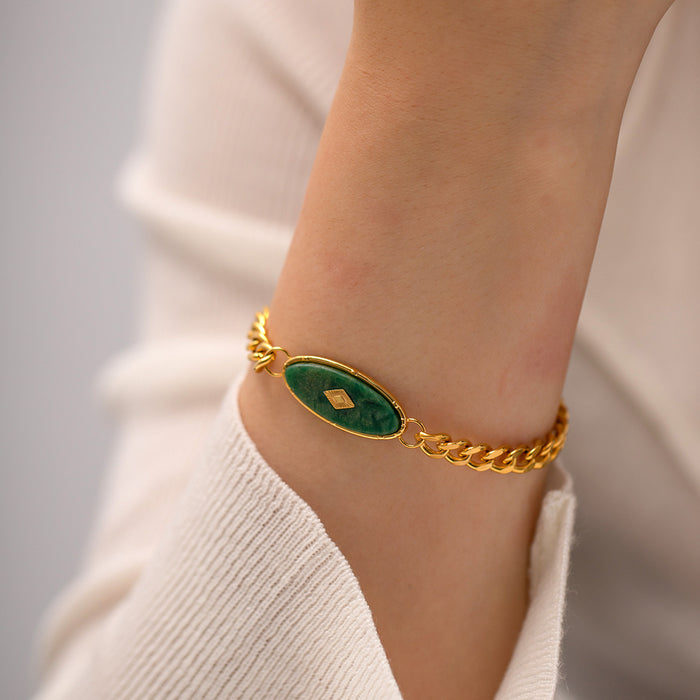 Malachite Gold Plated Ring - Tarnish-Resistant Trendy Jewelry for Women