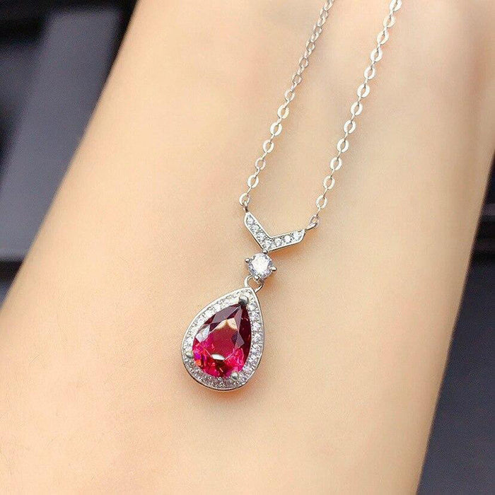 Water drop shape imitation colored gemstone pendant necklace clavicle chain jewelry