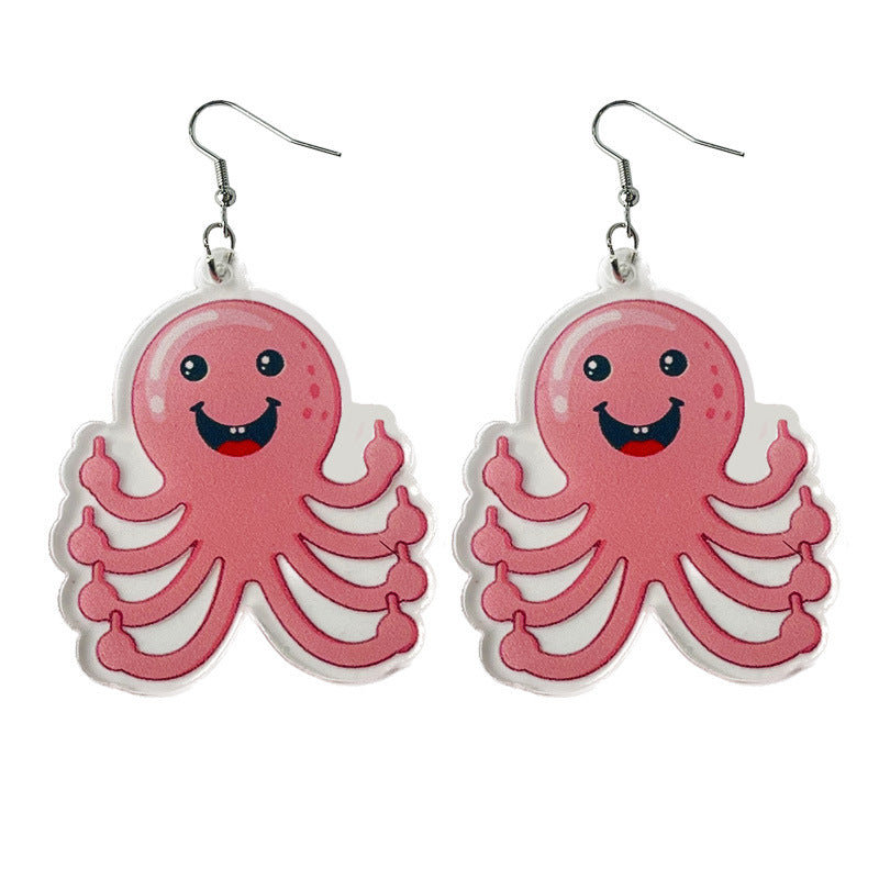 Pink octopus acrylic earrings - wallojewerly 