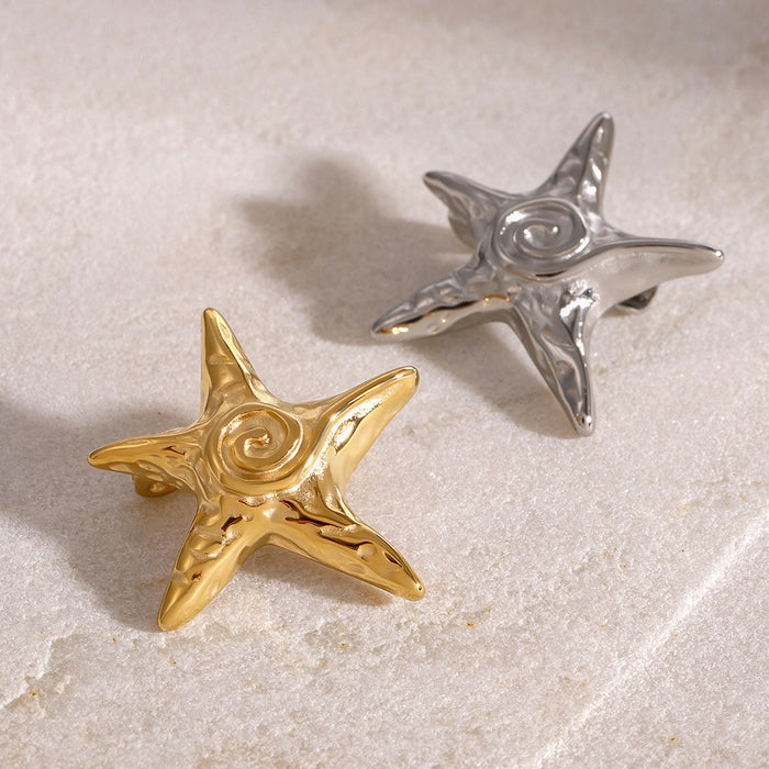 Starfish Hammer Pattern Ocean Style Brooch Creative and Fashionable Stainless Steel Accessories