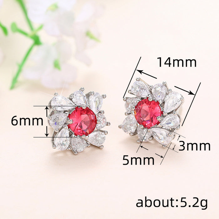 Pendientes de lujo ligeros con imitación de diamantes rojos y gotas de agua