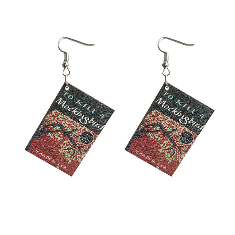 Wooden book earrings