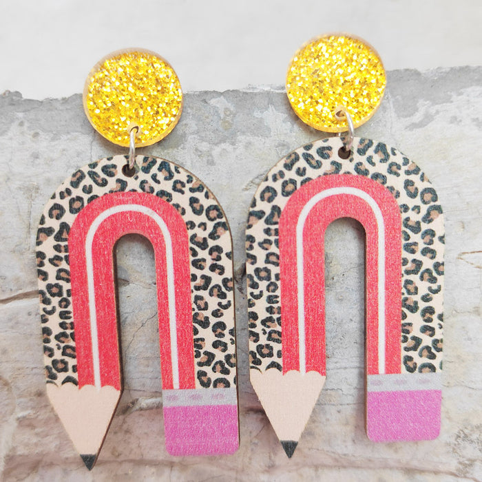 Wooden school pencil earrings