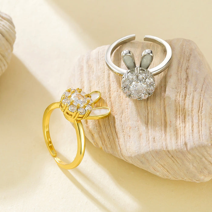 Wholesale copper micro-set zircon bunny rotating open ring