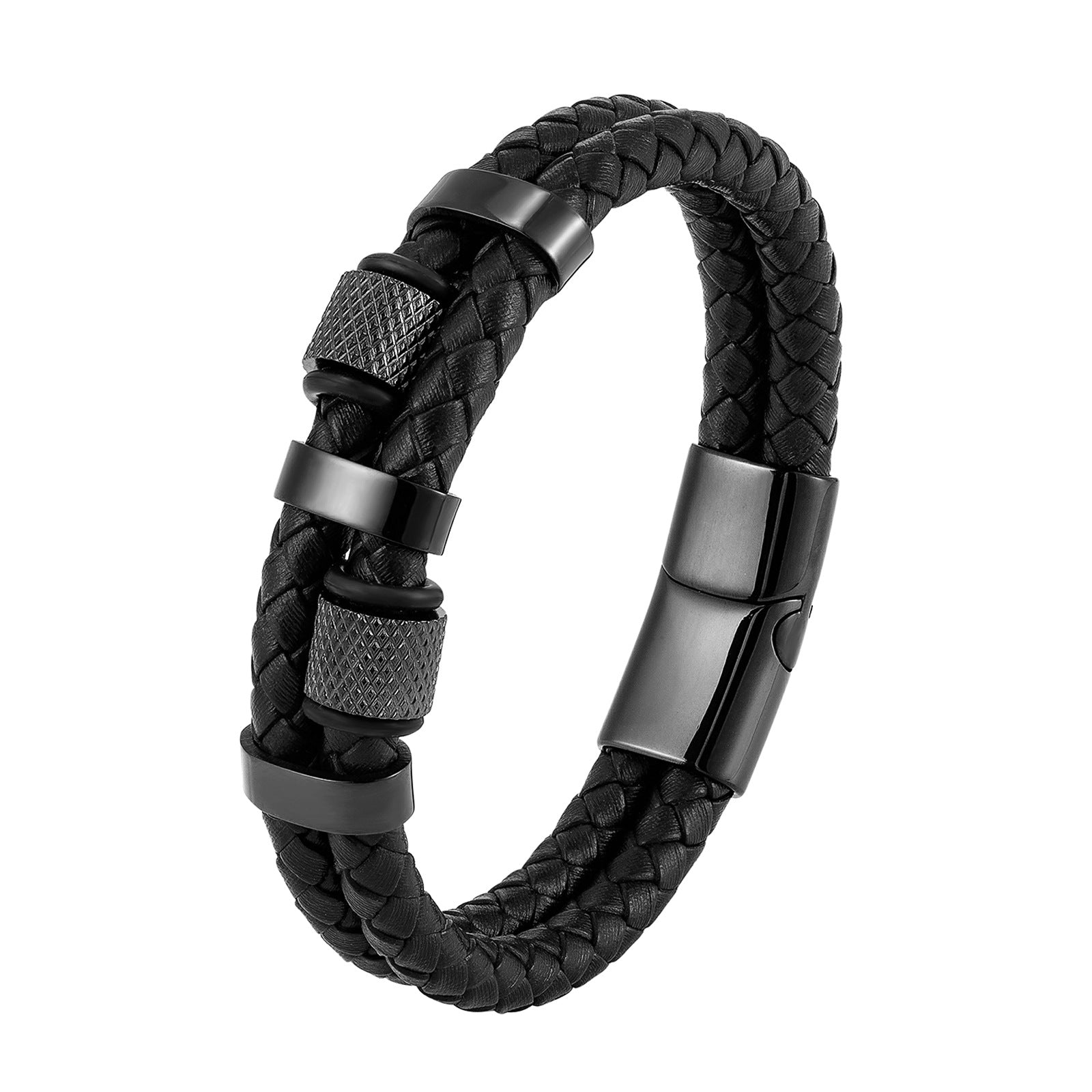 Stainless Steel Braided Leather Bracelet - wallojewerly 