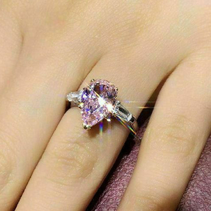 Anillo de boda de alta gama con circonita en forma de pera y lágrima rosa