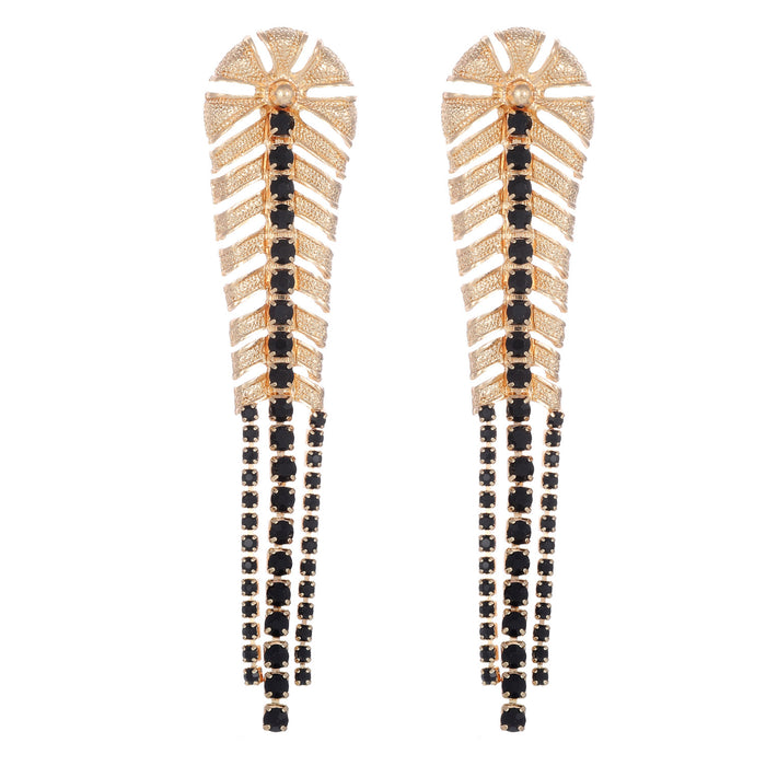 ZA Leaf Tassel Earrings - Vintage Rhinestone Jewelry for a Bohemian Look
